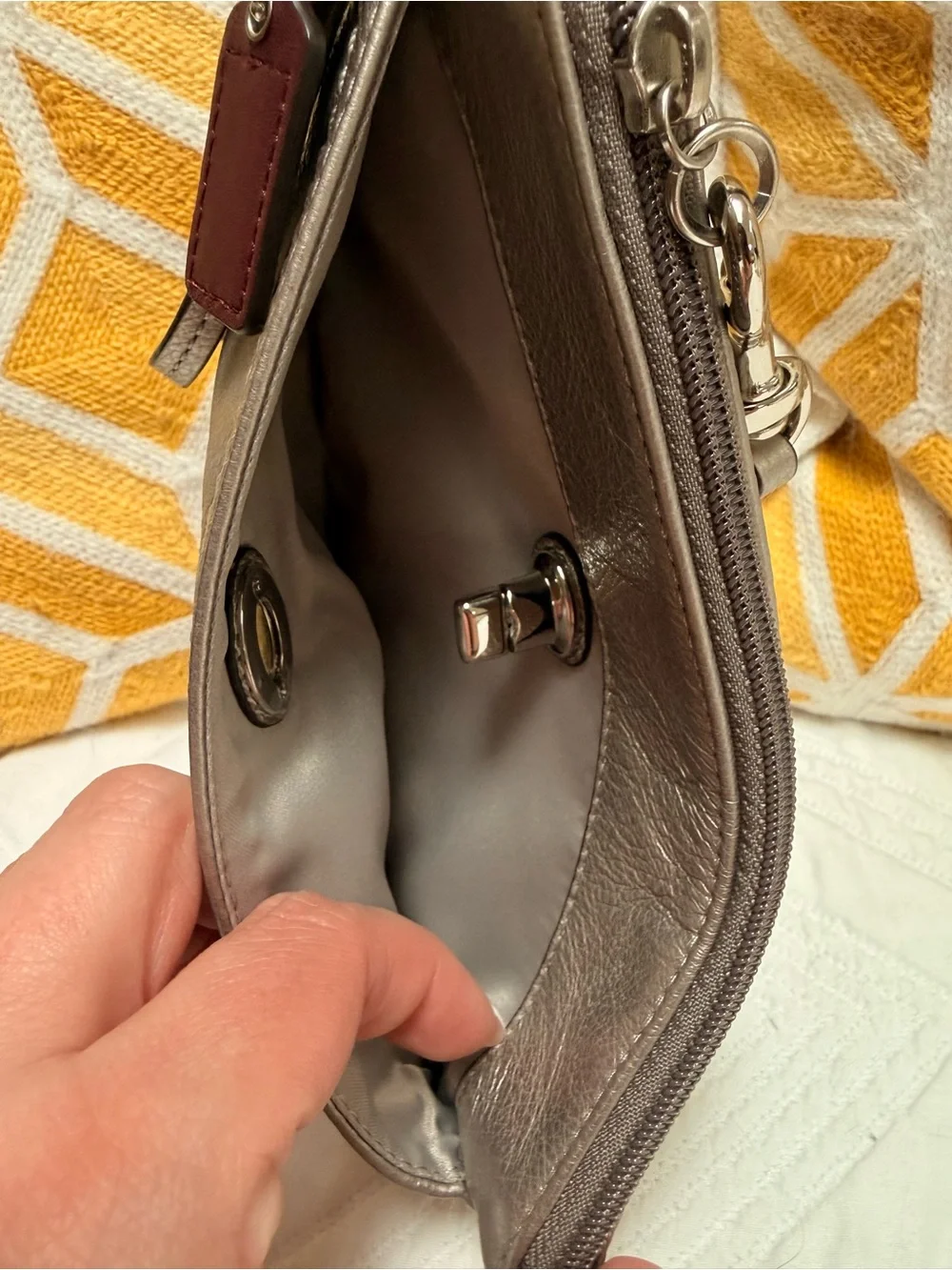 Coach Metallic Taupe Leather Wristlet with Silver Hardware